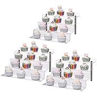 CECOLIC Clear Display Stand Acrylic Display Risers Shelf 4-Step Cupcake Dessert Stand Perfume Organiser Rack Action Figures Display Shelves for Desktop