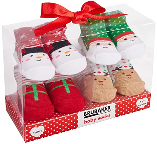 BRUBAKER 4 Paar Babysocken Jungen 0-12 Monate - Baby Weihnachtssocken...