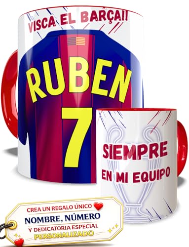 EL DETALLITO Taza Barcelona Personalizada Fútbol Nombre Número Y Dedicatoria Equipaciones Cerámica Regalo Original dia del padre Niños Cumpleaños Tazas Desayuno ceramica 350ml Barça