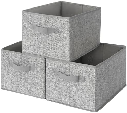 GRANNY SAYS Storage Baskets for Shelves, Fabric Storage Bins with Handles, Collapsible Storage Boxes, Closet Storage Bins, Organizers and Storage, Gray, Large, 3-Pack