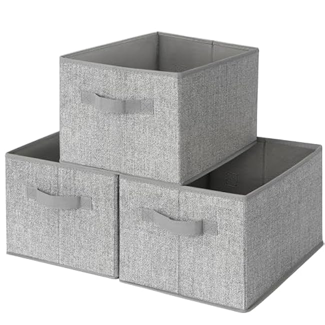 GRANNY SAYS Storage Baskets for Shelves, Fabric Storage Bins with Handles, Collapsible Storage Boxes, Closet Storage Bins, Organizers and Storage, Gray, Large, 3-Pack