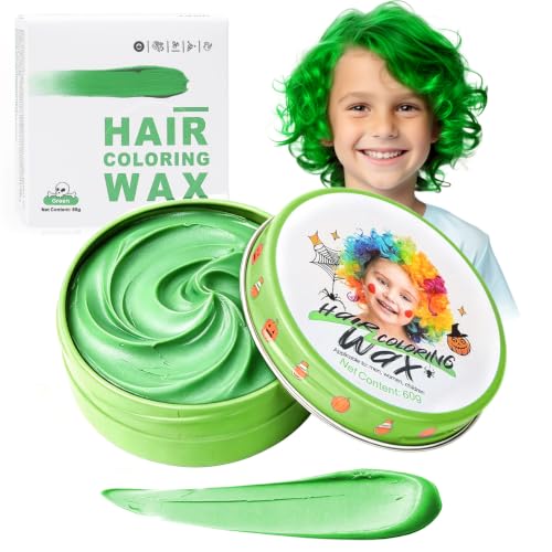 Hansuby Temporary Green Hair Color Wax for Kids, Women Men Colored Hair Styling Mud, Washable Style Dye for Girls Boys Teens, DIY Instant Hair Coloring Gel Cream for Cosplay Halloween Children's Day