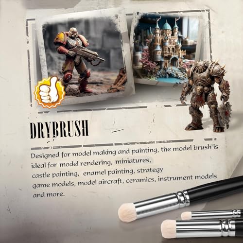 Image of Dry Brush Miniature Painting Drybrush Set - 6PC Professional Miniature Paint Brushes for Warhammer 40k, DND Miniatures, Citadel, Scale Model, Enamel & Fantasy Figurines Painting（Black）