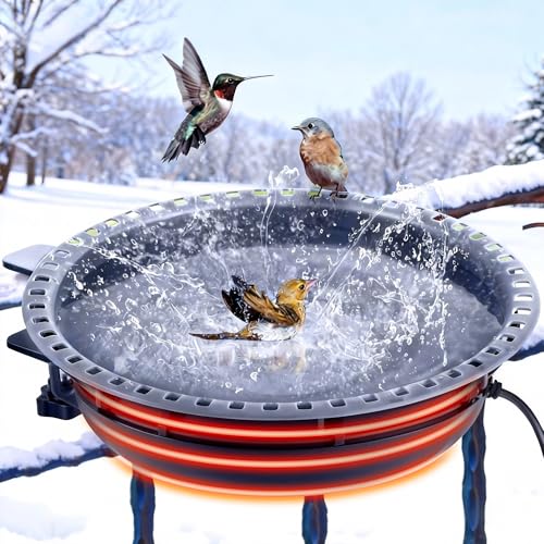 Saillong Heated Bird Baths for Outdoors for Winter with Thermostat Control, Powerful 75W Bird Bath Heater for Outside, Birdbath Birds Feeder for Winter Garden Patio Yard Lawn (Deck Mounted Style)