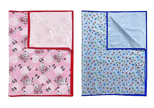 Image of EcoSoft Plastic Sheet,PVC Sheet for Kids,Rubber Sheet for Babies,Bed Wetting Protector(90 x 135 cm) (Pink Bear & Blue ABC123)