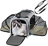 Azuldimen Transporte de Viaje de Mascotas Aprobado por la aerolínea con Soporte de Mascotas compartido Suave Plegable y expandible con Almohadilla de vellón para Gatos, Cachorros (Gris)