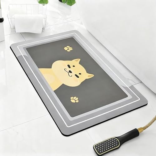 FAUOKAVER バスマット 珪藻土マット 速乾 抗菌 40×60cm お風呂 足拭き 吸水 ソフト 滑り止め 浴室 柔らかい 収納便利 洗面所 柴犬 グレー