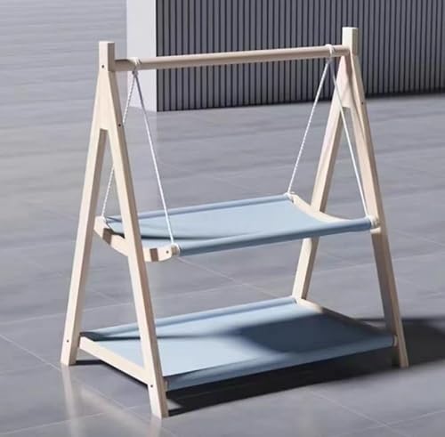 猫用ベッド 木製 ハンモック 1/2段 猫ベッド ハンモック 天然木 頑丈 組立簡単 通年 可愛い 猫ハンモック ペットベッド 自立式 休憩 日光浴 オールシーズン対応 吊り下げて洗える (二重層,ブルー)