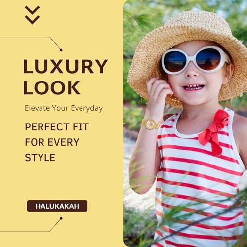 Halukakah Diamonds Watch Iced Out for Girl Teens Kids - 18K Real Gold/Platinum Plated,29mm Butterfly Pattern Dial,Japanese Quartz - 7.7" Length - Optional with Cuban Link Chain - for Birthday,Parties3