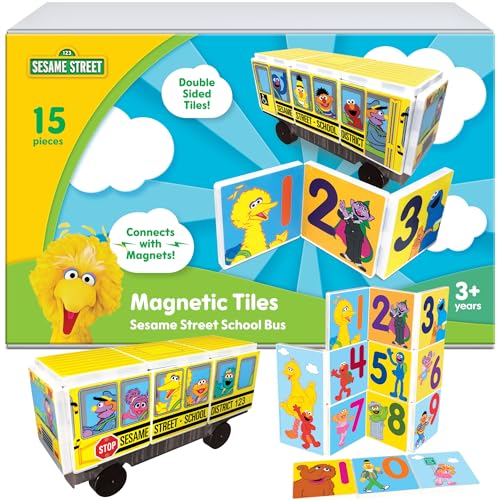 CreateOn â€œSesame Streetâ€ Toy, Magnetic Kidsâ€™ Building Toys from â€œSesame Streetâ€ Books, School Bus Magnet Tiles, Educational Toys for Ages 3+, 14 Pieces