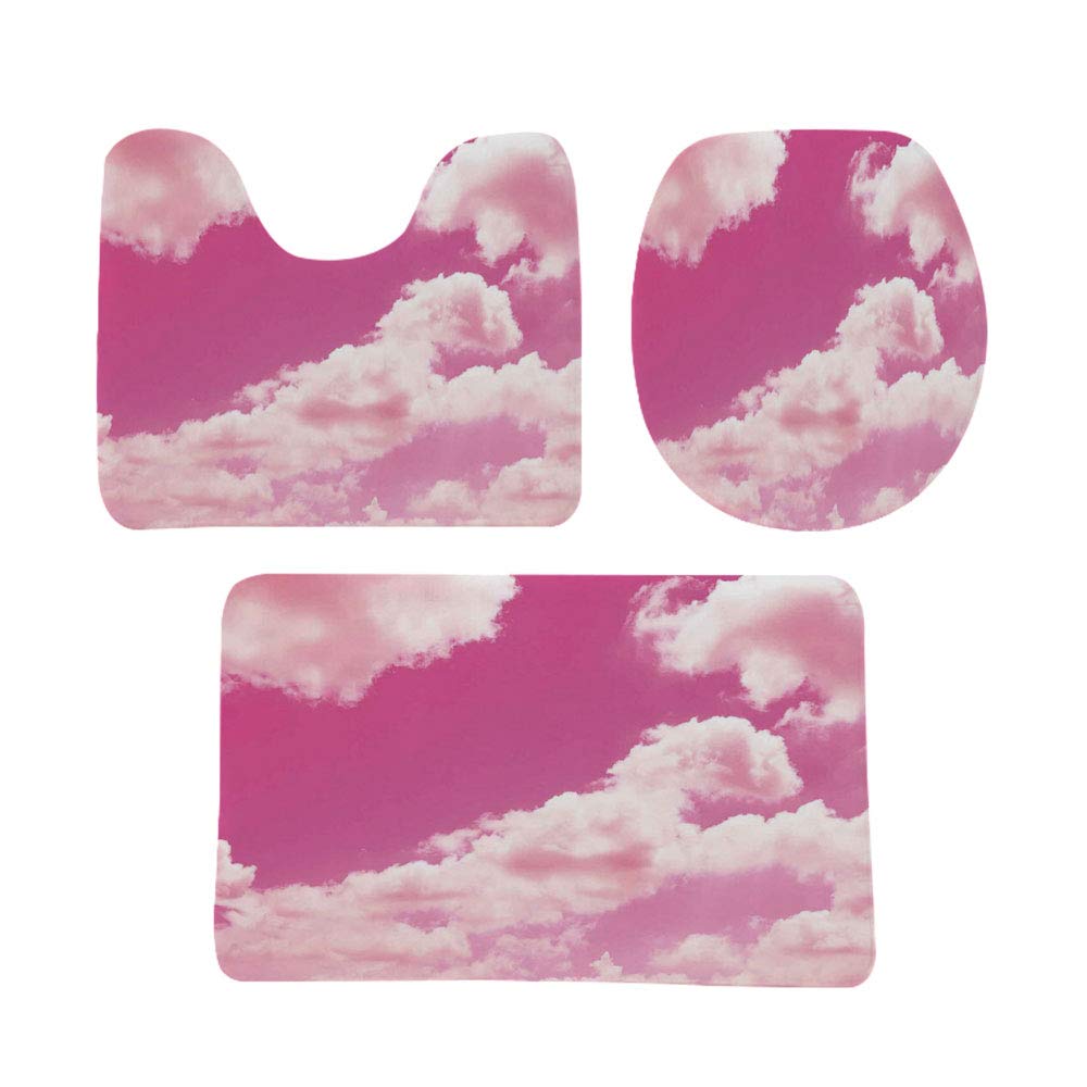 Amazon 雲とサンゴ 玄関マット 便器の装飾 バスマット トイレマット 3点セット ピンクの空概念的な風通しの良いファンタジー夢ソフトスプリング甘い夕日 防音 ラグマット 洗える おしゃれ 40 60cm 明るいコーラルピンク トイレマット タンクカバー ホーム キッチン