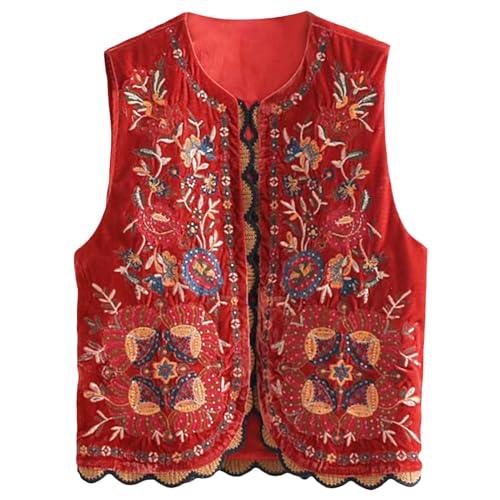 Springcmy Women Embroidered Floral Vest Y2k Vintage Open Front Boho Cropped Waistcoat Cardigan Outerwear Gilet Streetwear
