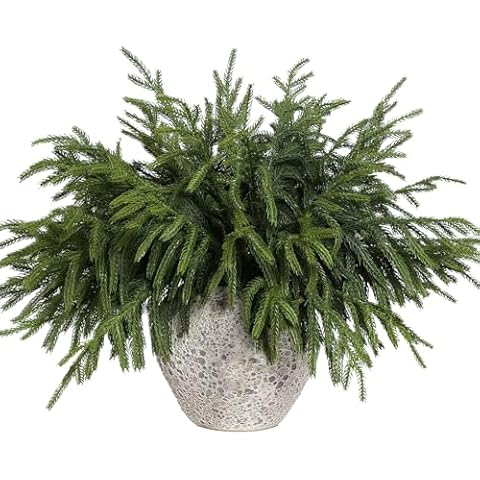 YXZZWL 16 Pcs Christmas Norfolk Pine Branches, 18 Inch Real Touch Artificial Norfolk Pine Branch Faux Cedar Pine Stem Fake Greenery Pine Picks for Vase DIY Garland Wreath Home Decoration Cover