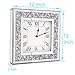 Crystal Crush Diamond Mirrored Square Wall Clock with Sparkle Twinkle Bling Diamond Decor for Wall Decoration, 12x12inch Decorative Silver Mirror Quartz Clock for Home Decor. AA Battery not included