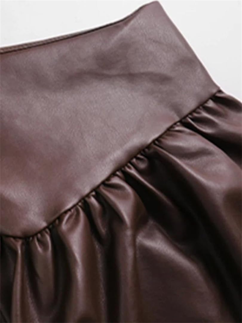 Minifalda plisada de piel sintética para mujer, cintura alta, estilo preppy, falda corta acampanada, moda coreana