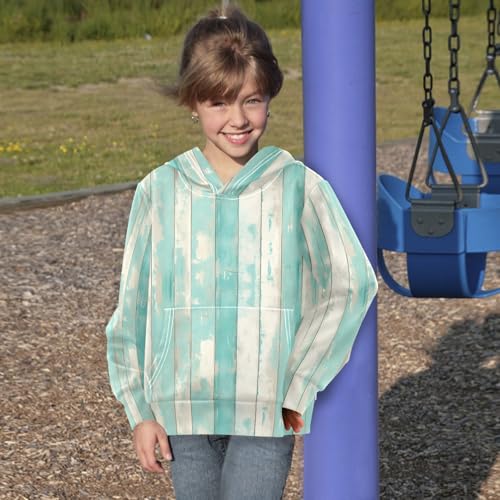 KLL Teal Turquoise Green Painted Wood Toddlers and Boys' Sweatshirt Crewneck Pullover Top Streetwear with Kangaroo Pocket4