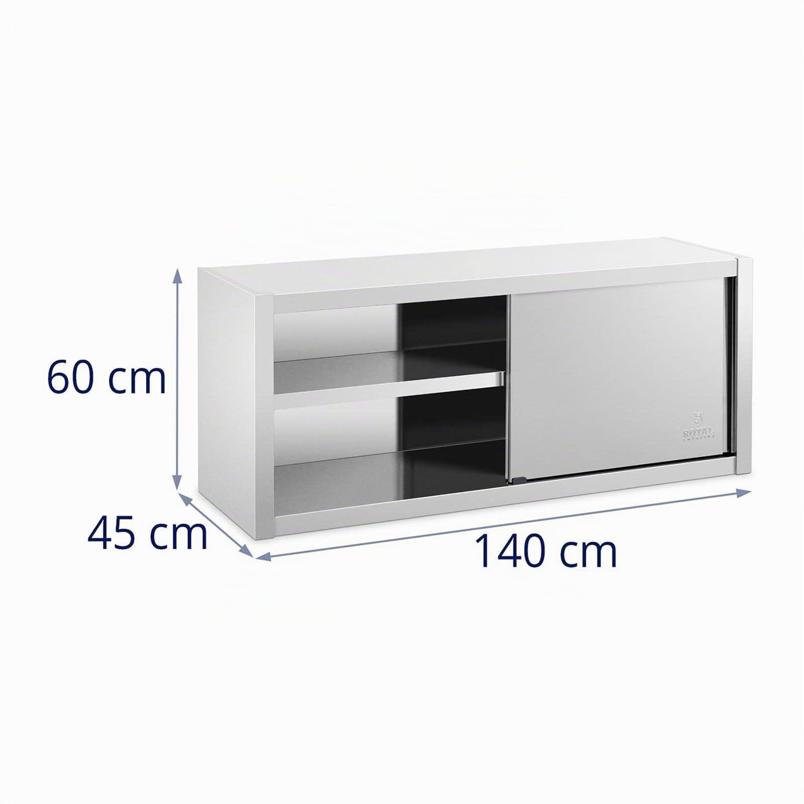 Royal Catering Armario de Pared Mueble En Acero Inoxidable RCSSWC-140X45-S (140 x 45 x 60 cm, 600 kg, 3 Niveles, con Puertas correderas)