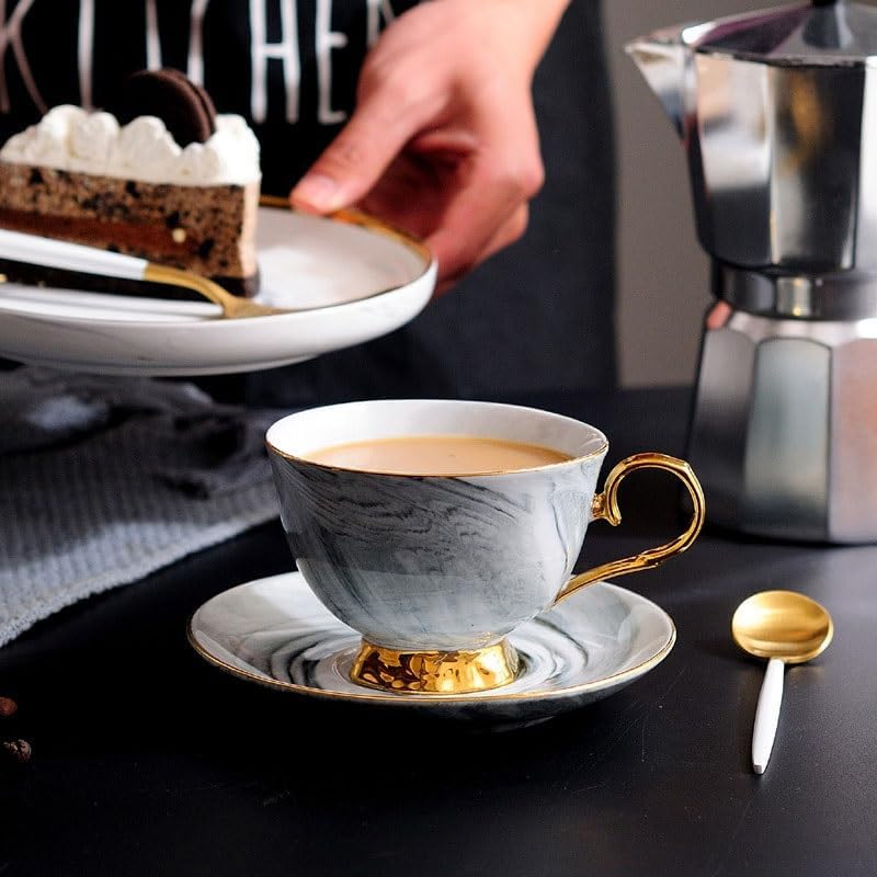 Nordic Marbled Ceramic Afternoon Tea Cup Coffee Saucer Set