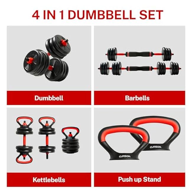 4-IN-1 Adjustable Dumbbells Set, Work As Dumbbell/Barbell/Kettlebell/Push up Stand, Home Gym Weights Strength Training