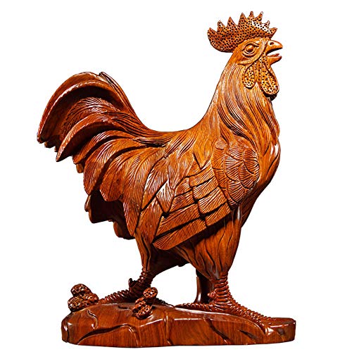 Cadeau de Collection Idéal : Grand Coq en Bois, Statue Feng Shui Unique