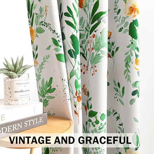 Image of MYSKY HOME Floral Blackout Extra Long Curtains 102 inch Length 2 Panels for Living /Dining Room- Flower Patterned Room Darkening Light Blocking Grommet Window Drapes, 52 inch W Each Panel, Yellow and Green