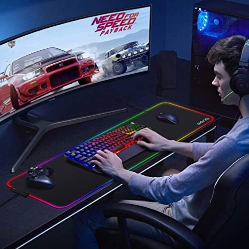 Amazon Brand - Eono Mouse Mat Large RGB Gaming Mouse Pad Soft Extended Mouse Mat with 12 Lighting Modes, Led 80x30cm Computer Keyboard Mousepads, Waterproof, Non-Slip Rubber for Home Office