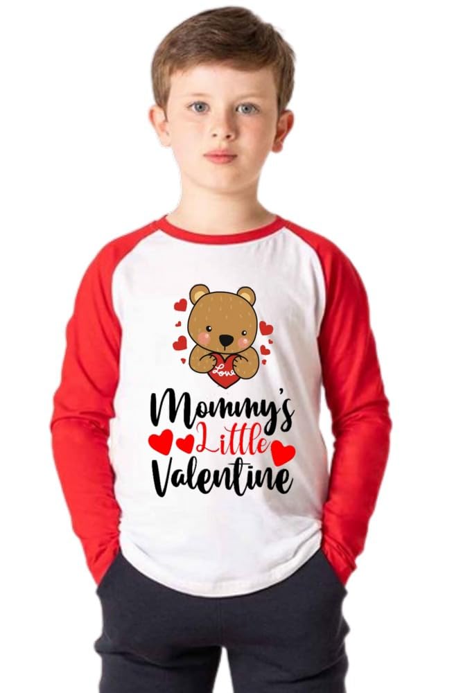 Printmate Cotton Red and White Multicolor Long Sleeve Tees Mommy's Little Valentine Kids T-Shirt for Baby Boys and Girls - C981 1