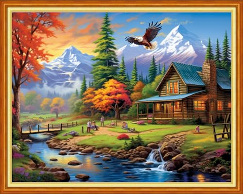 Image of DMCVIVR Stamped Cross Stitch Kits for Adults Beginners Embroidery Kits 11CT Needlepoint Kits Cross Stitch Patterns Embroidery Patterns&Beautiful Scenery 16x20 inch