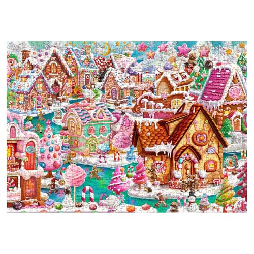 Rompecabezas escénicos divertidos de invierno para adultos, 1000 piezas, rompecabezas de rompecabezas mágicos y dulces, bonitos rompecabezas artísticos coloridos miniatura 2