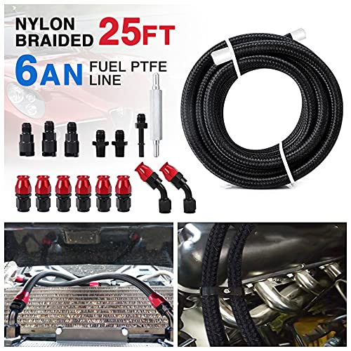 25FT PTFE Fuel line Kit: 6AN 3/8" Fuel Hose EFI LS Fuel Injection line E85 Oil Gas Hose Fitting Kit Nylon Stainless Steel - Image 3