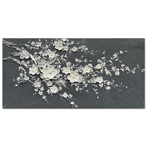 Diathou Art Hand-Painted White Flower Tree Art Oil Painting Modern Abstract Home Wall Decoration Art 24x48 inches Cover