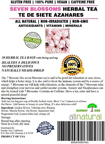 30 Tea Bags SEVEN BLOSSOMS HERBAL TEA - TE DE SIETE AZAHARES,Resealable Pouch