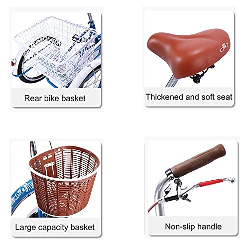 Triciclo adulto de 3 ruedas de 20 pulgadas con faro, bicicleta de 1 velocidad, triciclo con canasto para compras, ideal para adultos, mayores, mujeres y hombres, para picnic y deportes al aire libre miniatura 3