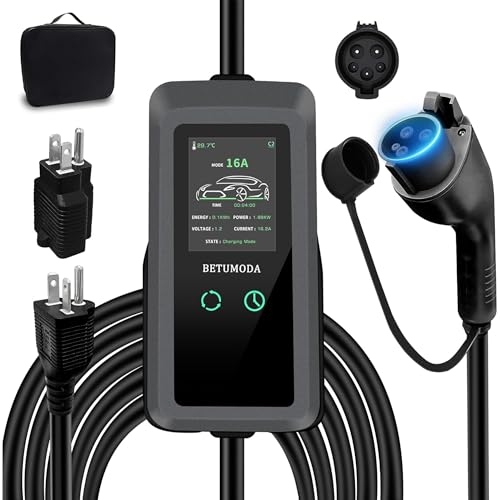 Portable Level 1&2 EV Charger, 16Amp Adjustable Current, Wallbox for Home/Travel, 110V/240V, NEMA 5-15&6-20 Plugs, 24FT Cable, Compatible with J1772 Electric Cars, Tesla Needs Adapter