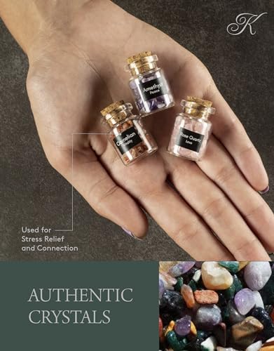 KALIFANO 9 Mini Gemstone Bottles - Tumbled Healing Crystal Chips in Glass Bottles (Amethyst, Amazonite, Carnelian, Fluorite, Howlite, Lapis, Quartz, Rose Quartz, & Tiger Eye)