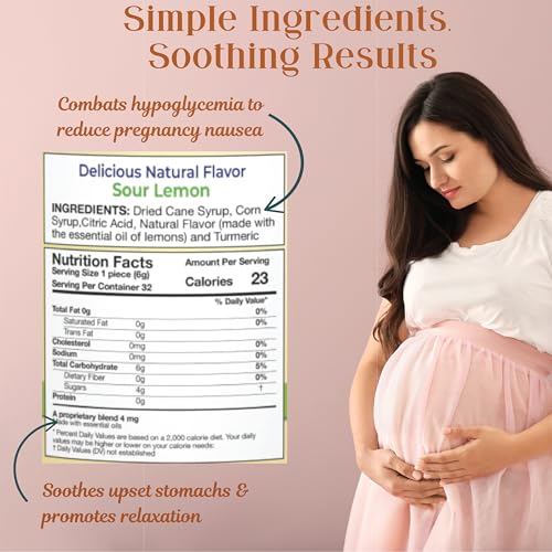 Image of Three Lollies Preggie Drops Pregnancy Nausea Relief Drops with Essential Oils, Morning Sickness and Queasy Stomach Support for Pregnant Women, Sour Lemon, 32 Count