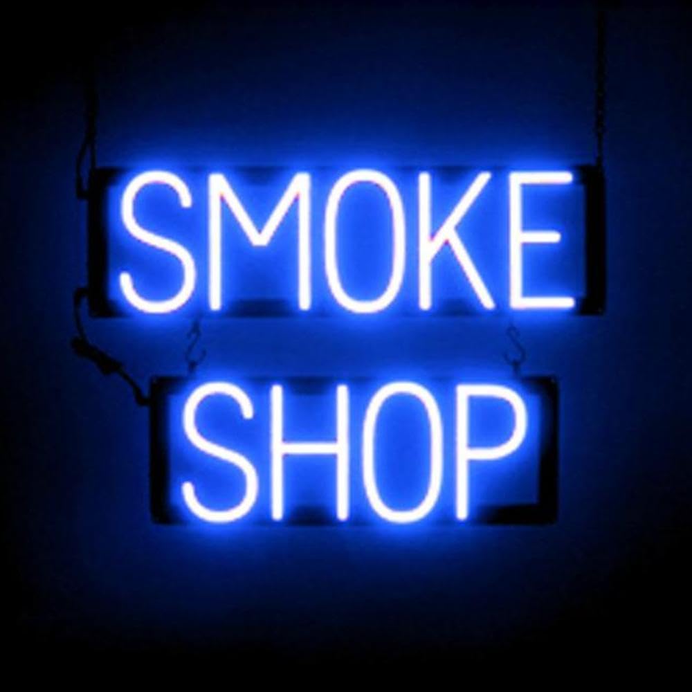SpellBrite LED Neon SMOKE SHOP Sign for Business - Blue, 21" x 15"