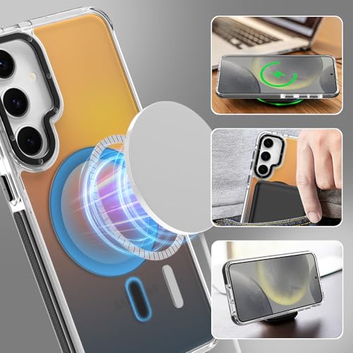 Image of Magnetic Case for Samsung Galaxy S24 Plus [Compatible with Magsafe] [Cute Fashion Fluorescent Design] [1 Screen Protector] Slim Translucent Matte Case for Galaxy S24 Plus 6.7 inch, Black