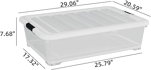 Miniatura 5 de Paquete de 4 cajas de almacenamiento de plástico transparente de 50 cuartos de galón, contenedores grandes de almacenamiento debajo de la cama con