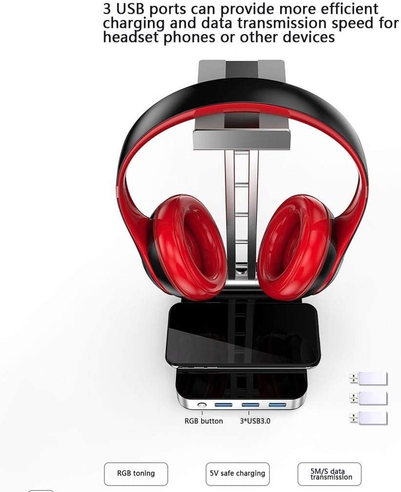 Soporte for Auriculares multifunción de aleación Aluminio, Interfaz USB controlable con luz Color RGB(Black)