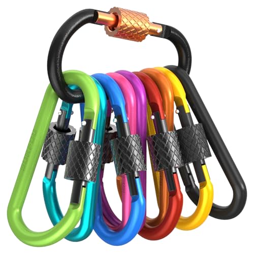 SURFOU 10pcs Mosquetón Escalada, Carabiner, Mosquetón con Cierre de Rosca, Mosquetones Aluminio Mosqueton Llavero Tipo D, Hebilla Colgante Multiusos para Hamaca, Camping, Senderismo, al Aire Libre
