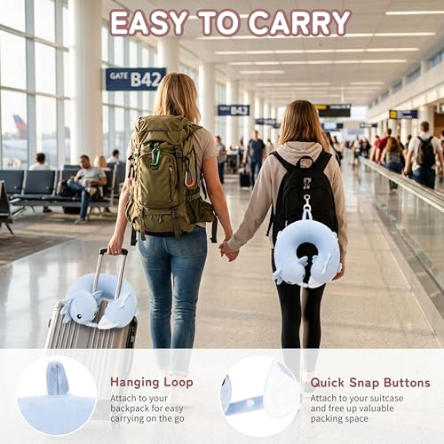 Image of Memory Foam Travel Neck Pillow for Teens and Adults, Blue Axolotl Design