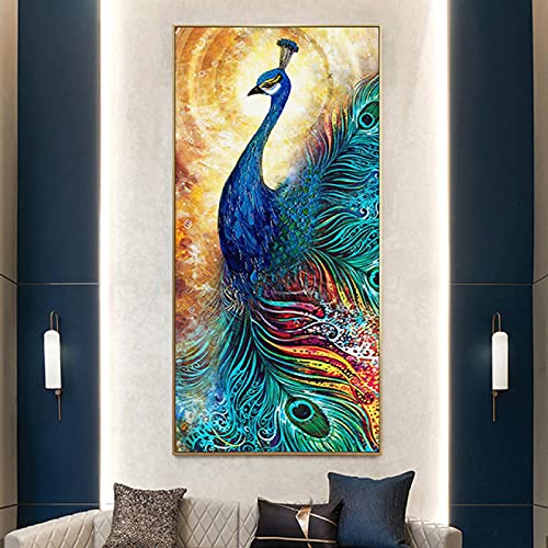 Tableau paon style chinois pour salon élégant de 30x60 cm