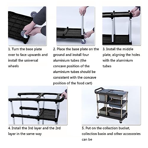 Utility Cart,3 Tier Cart,Restaurant Supplies- Supports Up To 500 Lbs, Rolling Cart - Heavy Duty Plastic Utility Carts - Great For Hotel,Kitchen,Laundry Room(Black) #TOP5