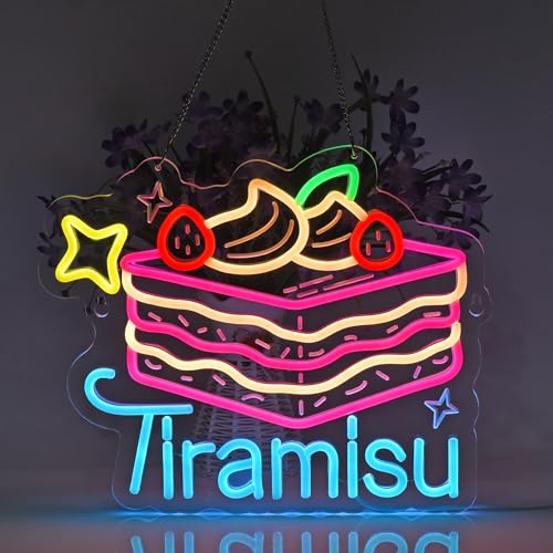 Image of Tiramisu Neon Sign,USB Powered Dimmable Wall Decor LED Light | Neon Lights Hanging Wall Art Decoration for Restaurant Shop Store Bar Cafe Bakery Party Home Decor,Ultra Bright,14.57 inchx12.2 inch