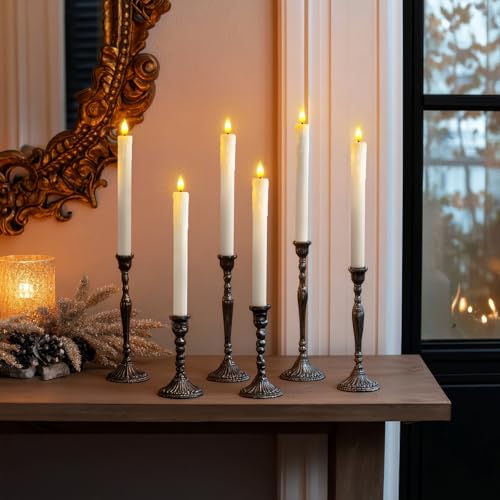 Image of Homemory 3 Pcs Real Wax Flameless Taper Candles with Remote Timer and Dimmer, Battery Operated Candlesticks with Flickering Light, White Window Candles, 9.6 Inches for for Wedding Home Decor