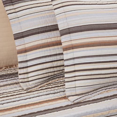 Image of Chezmoi Collection Avery Striped Cotton Quilt Set Daybed Size, 5-Piece Soft Pre-Washed 100% Cotton Quilt, Multi-Color Brown