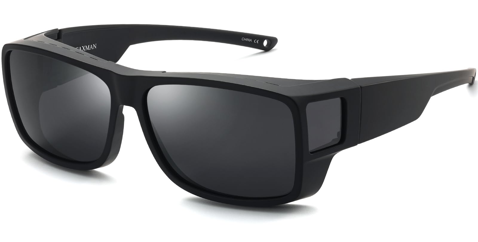 Photo 1 of CAXMAN Fit Over Glasses Sunglasses Polarized Wrap Around Sunglasses with Side Window Shields for Men Women Full Protection Matte Black Frames Cat.4 Dark Black Lens 100% UV Protection