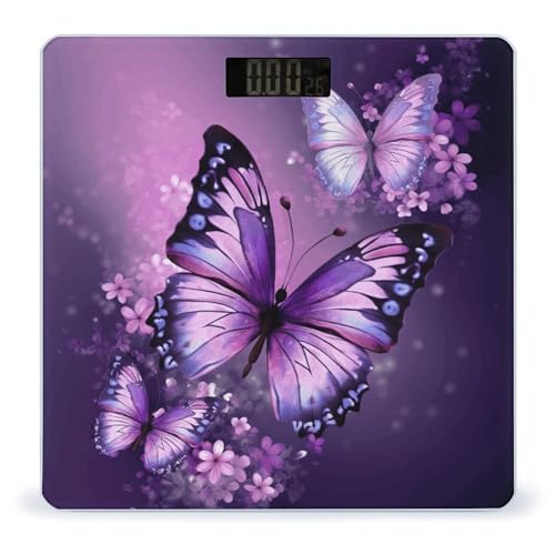 Báscula de baño digital con arte mariposa púrpura 400 lb