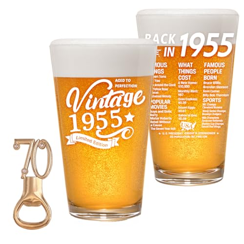 Product Image of the Vintage 1955 Old Time Information 70th Birthday Gifts for Men Women Beer Glass Funny 70 Year Old Presents - 16 oz Pint Glasses Party Decorations Supplies-70 Year Old Birthday Party Decorations